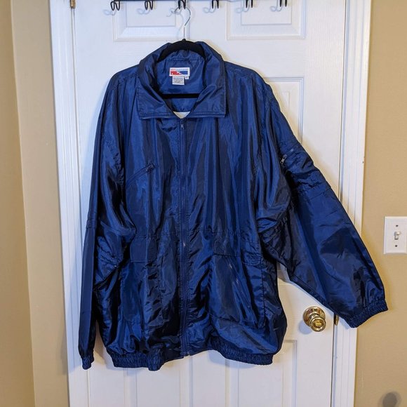 AST Sportswear Vintage Lined Blue Satin Coaches Jacket w/Pockets - size 6XL - Picture 8 of 12